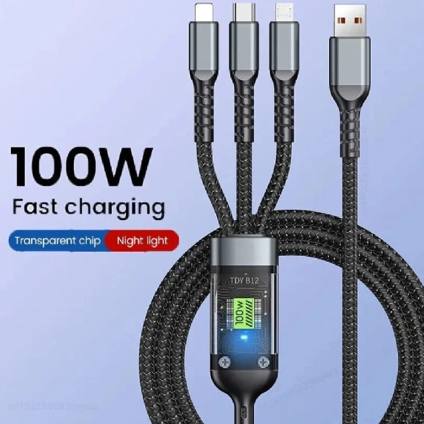 Universal 3 In 1 Charging Cable | 100W Fast Charging | Auto Shut-Off & Data Transfer - image 1