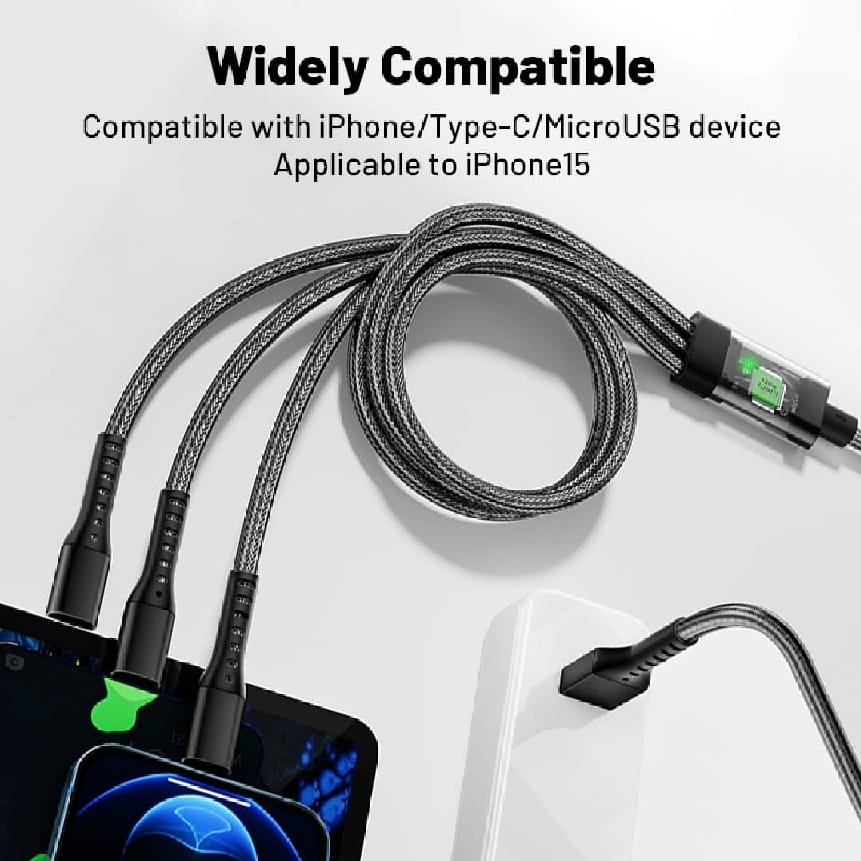 Universal 3 In 1 Charging Cable | 100W Fast Charging | Auto Shut-Off & Data Transfer - image 3