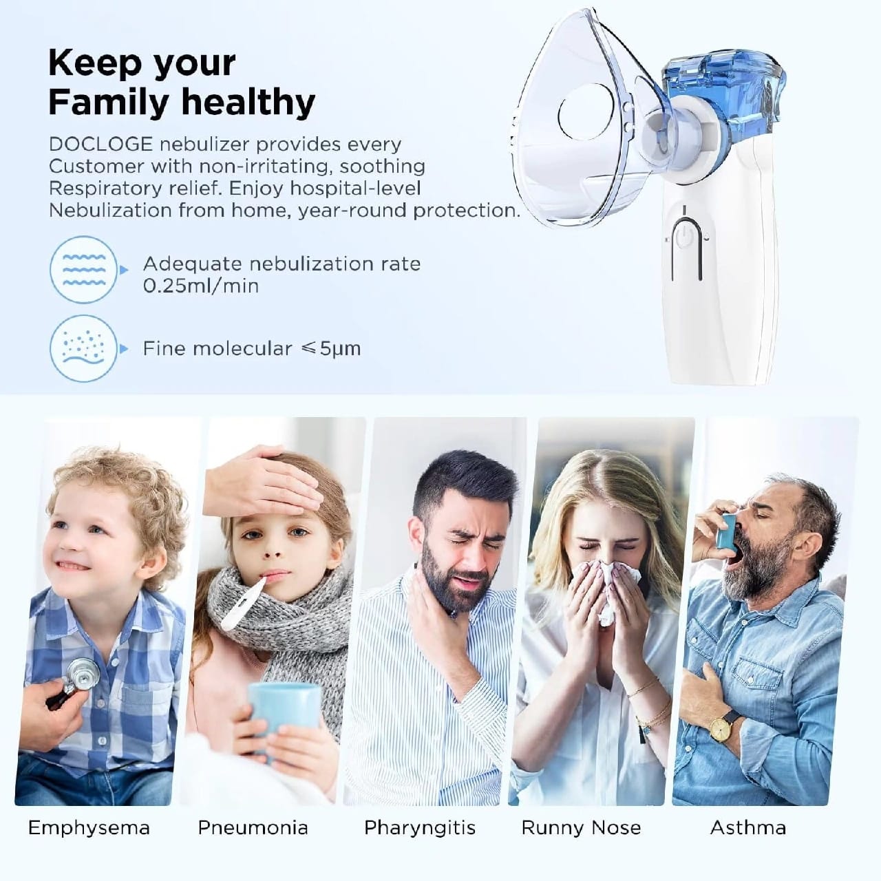 New Portable Mesh Nebulizer, Silent And Compact Nebulizer Machine For Adult And Kids, Travel And Household Use, Steam Inhaler For Cold And Cough - Quick Relief, Vaporizer, Baf Machine With Respiratory Mask, Effective For Cough, Asthma, Bronchitis (Unique) - image 2