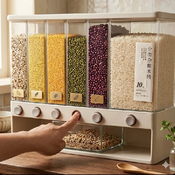 Primeium Deals 10Kg / 8Kg Capacity Automatic Plastic 360 Degree Rotation Cereal Dry Food Rice Grain Storage Dispenser Box With Measuring Cup - image 1