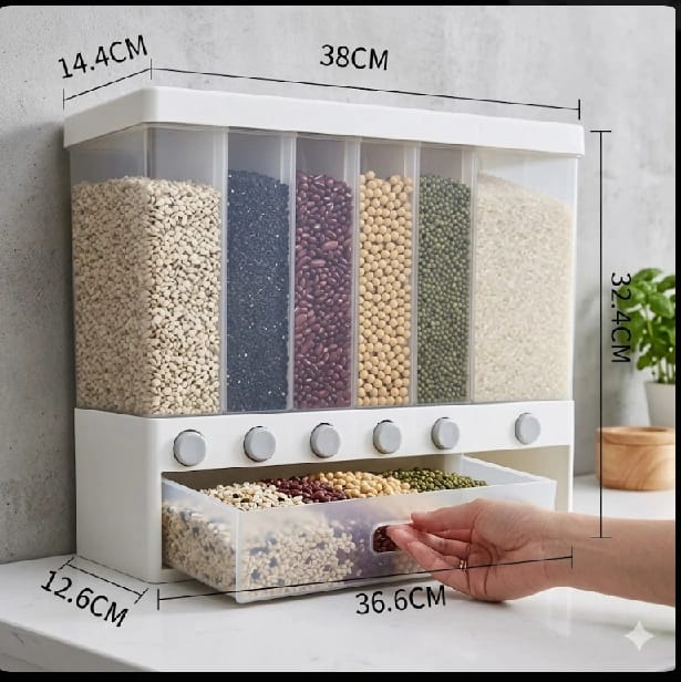 Primeium Deals 10Kg / 8Kg Capacity Automatic Plastic 360 Degree Rotation Cereal Dry Food Rice Grain Storage Dispenser Box With Measuring Cup - image 2
