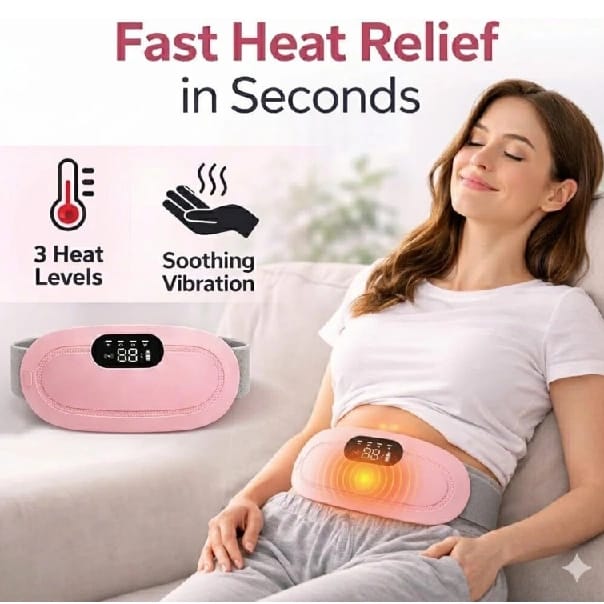Premium Period Belt | Menstrual Cramp Relief Heating Belt For Women | Electric Warming Pad With Vibration Massage | 3 Temperature Levels | USB Rechargeable | Portable Pain Relief Waist & Abdominal Heating Pad - image 1