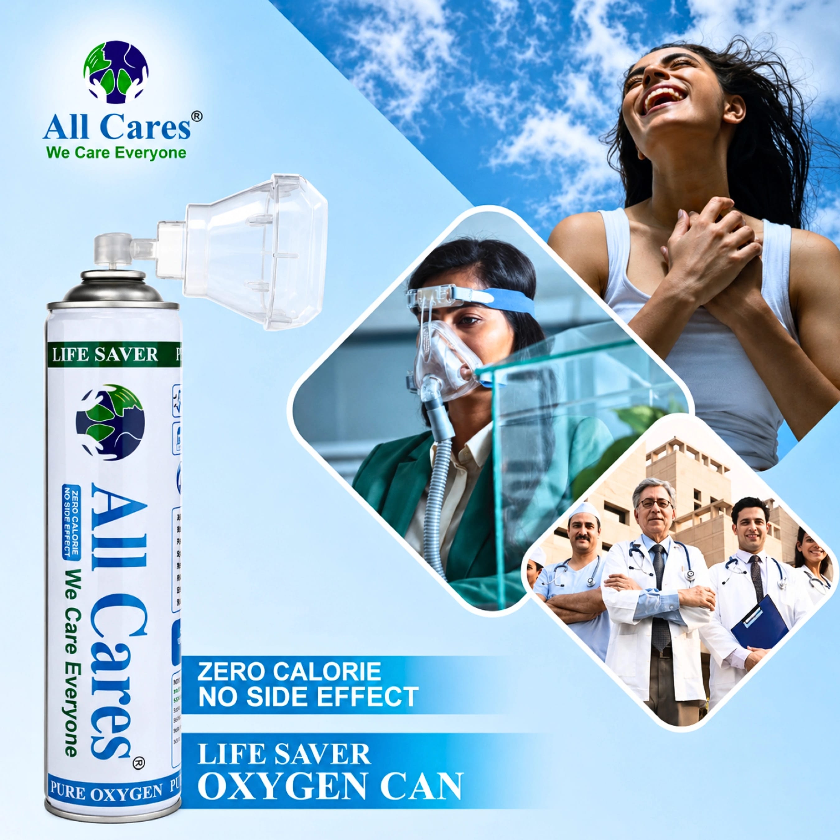 All Cares Oxygen Can -12 Litres With Built-In Mask Portable Oxygen Canister/Cylinder Disposable & Portable | Lightweight Oxygen Canister | Oxygen Cylinder | For Easy Breathing - image 4