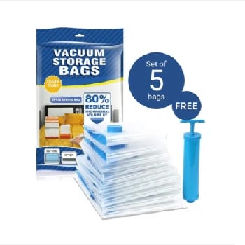 Reusable Ziplock Vacuum Storage Space Saver Bags With Travel Hand Pump For Clothes (Pack Of 5) - image 1