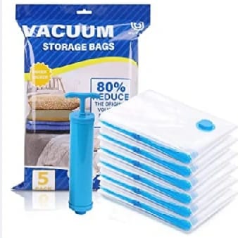 Reusable Ziplock Vacuum Storage Space Saver Bags With Travel Hand Pump For Clothes (Pack Of 5) - image 2