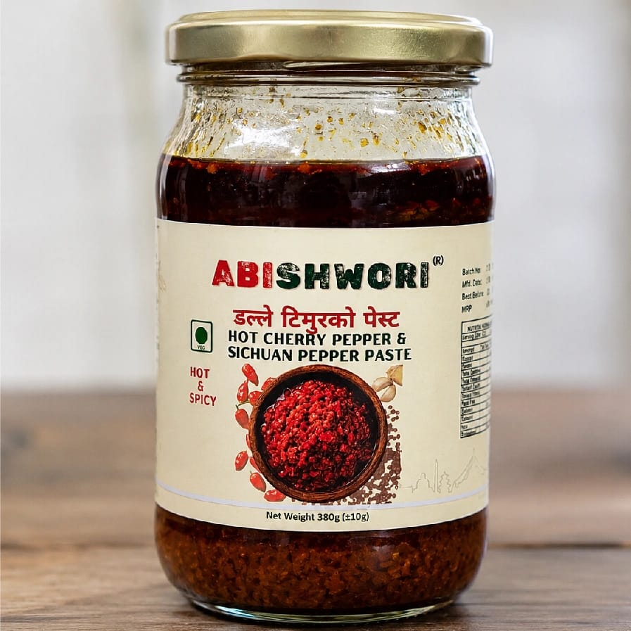 Abishwori डल्ले टिमुरको पेस्ट| Hot Cherry Pepper & Sichuan Pepper Paste |200g/380g | Handmade | Spicy & Flavorful | Glass Jar - image 1