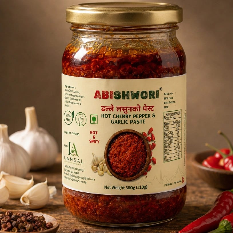 Abishwori डल्ले लसुनको पेस्ट | Hot Cherry Pepper & Garlic Paste |200g/380g | Spicy & Flavorful | Glass Jar - image 1