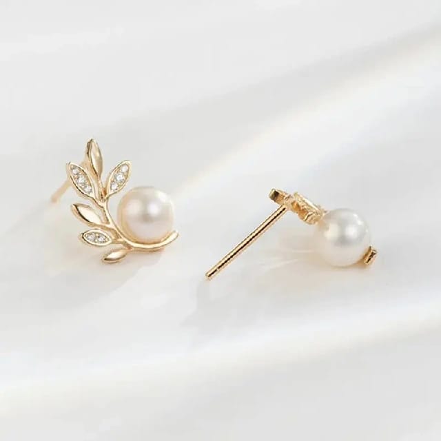 Pearl Leaf Earrings - FY0067 - image 2