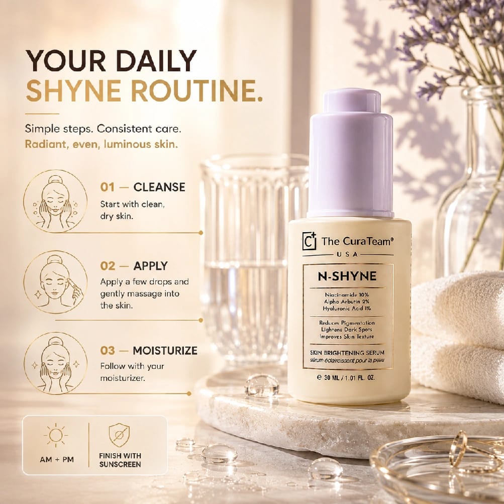 The CuraTeam N-SHYNE Skin Brightening Serum | Niacinamide 10% + Alpha Arbutin 2% + Hyaluronic Acid 1% | Dark Spots & Pigmentation | 30ml - image 5