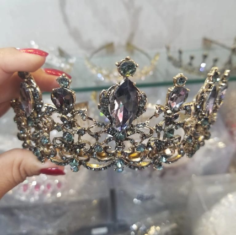 Golden Crown With Gray Crystals For Women Item No 5