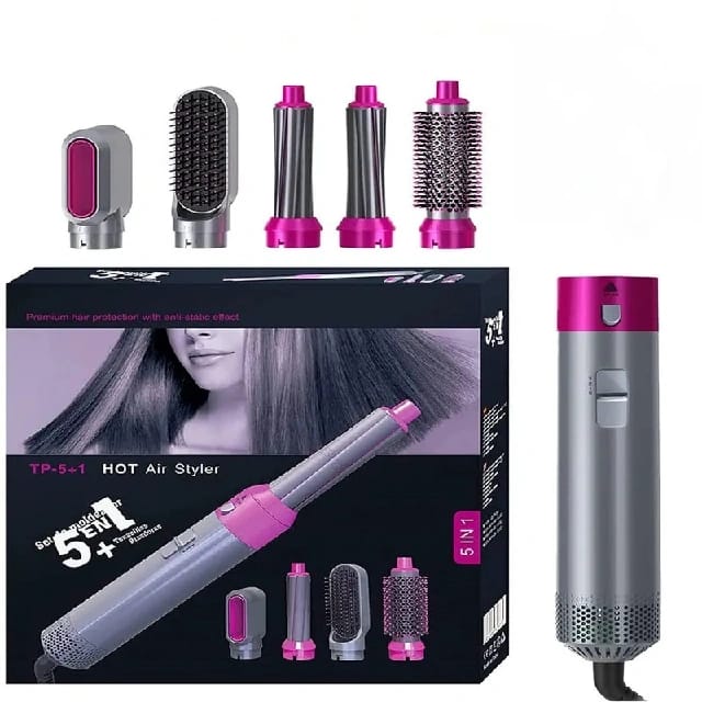 5 In 1 Electric Hair Dryer Brush Hot Air Styler Blow Negative Ions Dryer Comb Hair Curler Straightening Curling Styling Tool - image 1