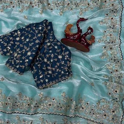 Premium quality jimmychoo saree with stitch blouse and matching saree fall - image 1