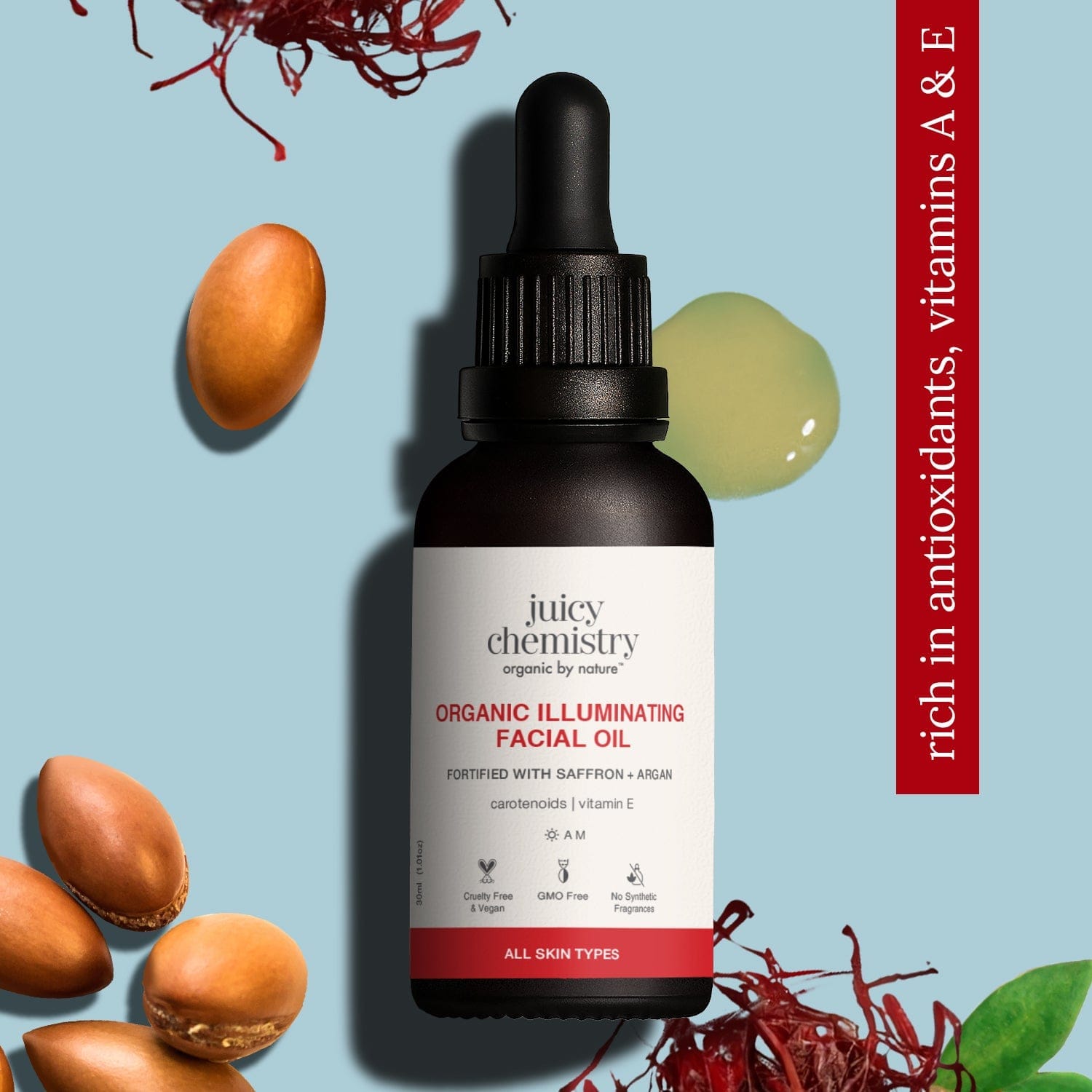 Juicy Chemistry Organic illumunating Saffron, Argan Facial Oil - 10ml - image 3