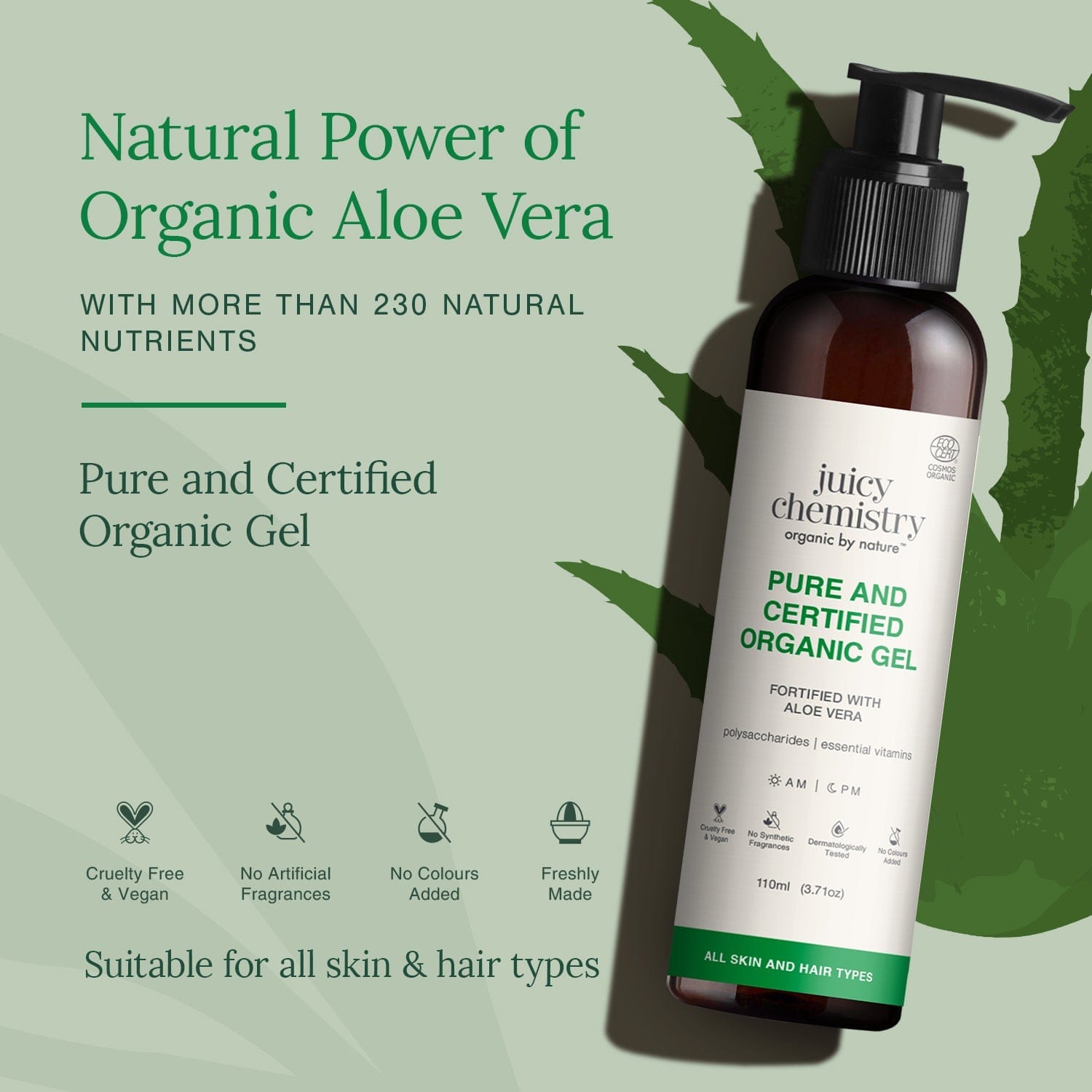 Juicy Chemistry Aloe Vera Gel for Face, Hair & Body - 110 ml (Unscented) - image 4