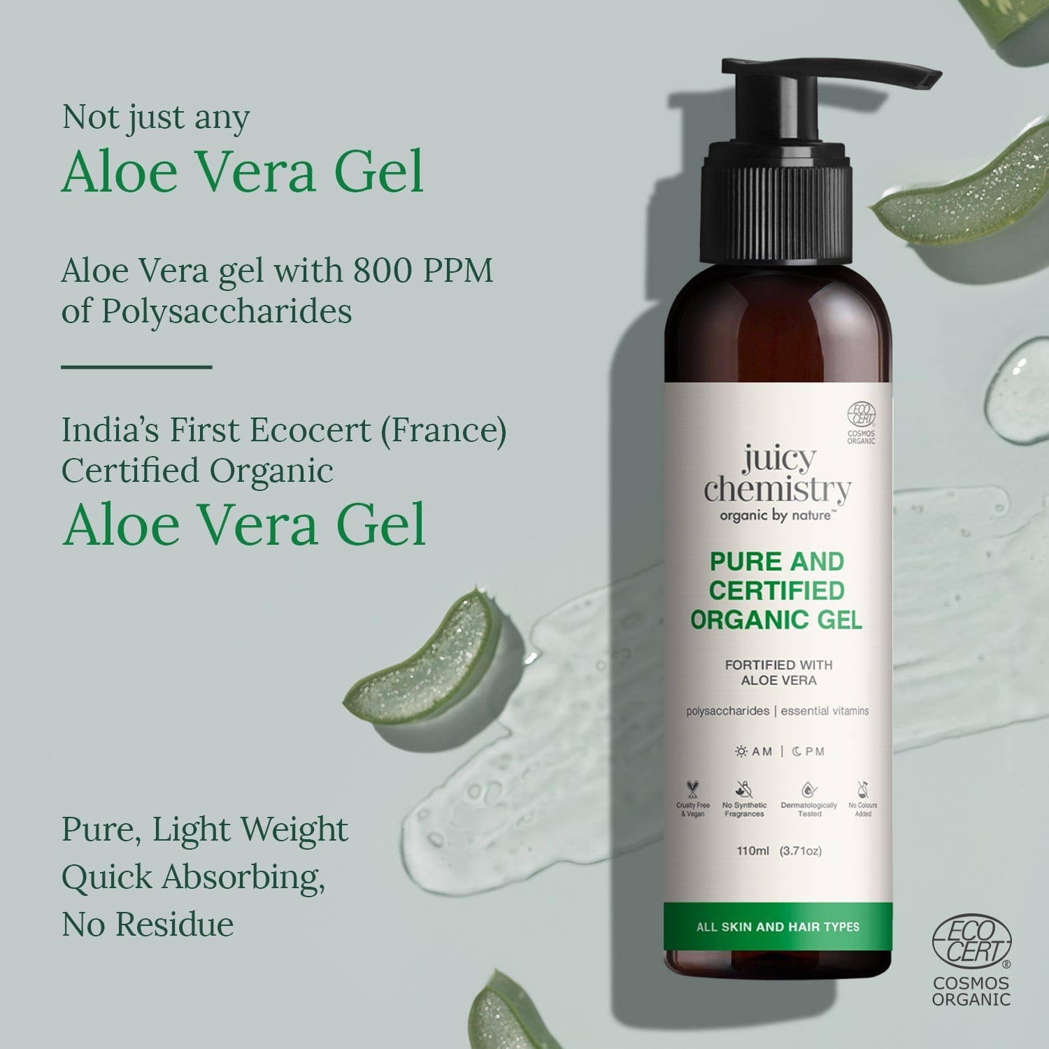 Juicy Chemistry Aloe Vera Gel for Face, Hair & Body - 110 ml (Unscented) - image 2