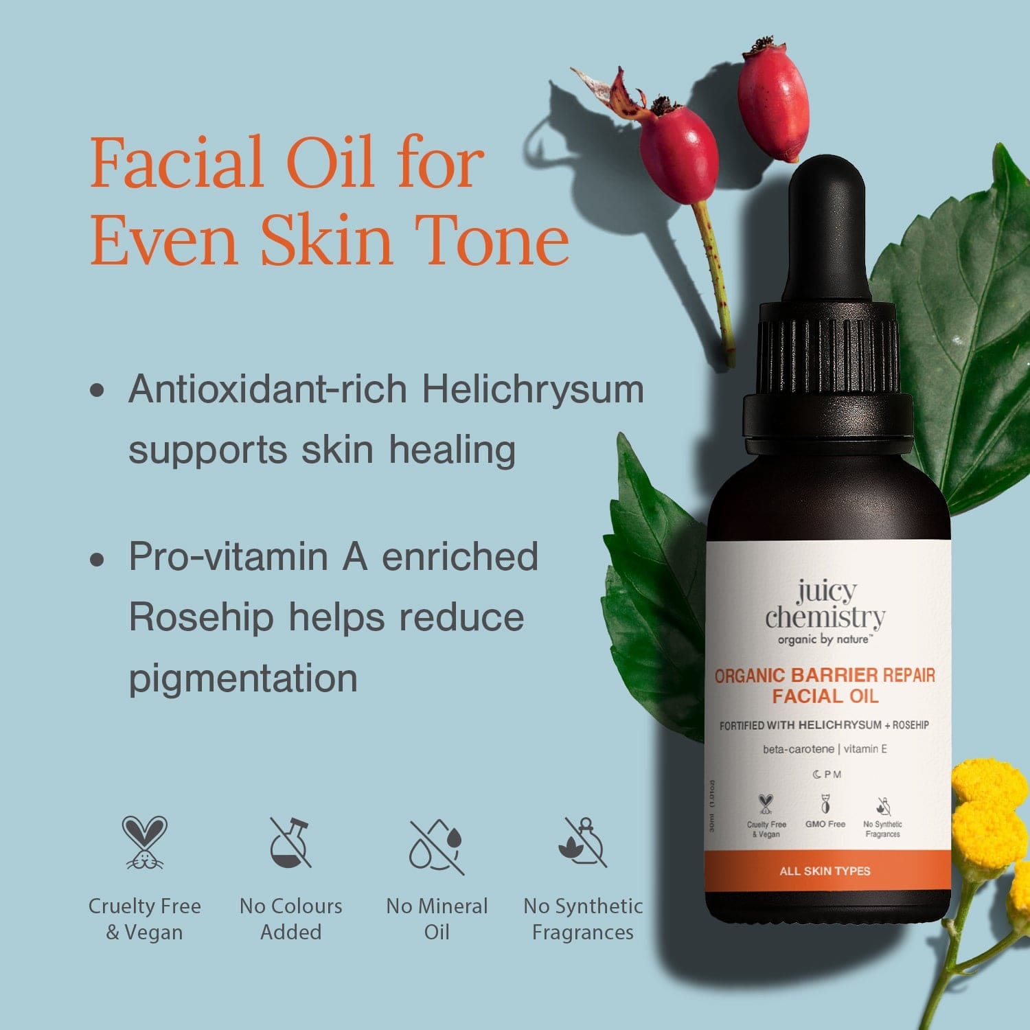 Juicy Chemistry Organic Barrier Repair Helichrysum & Rosehip Facial Oil 10 ml - image 2