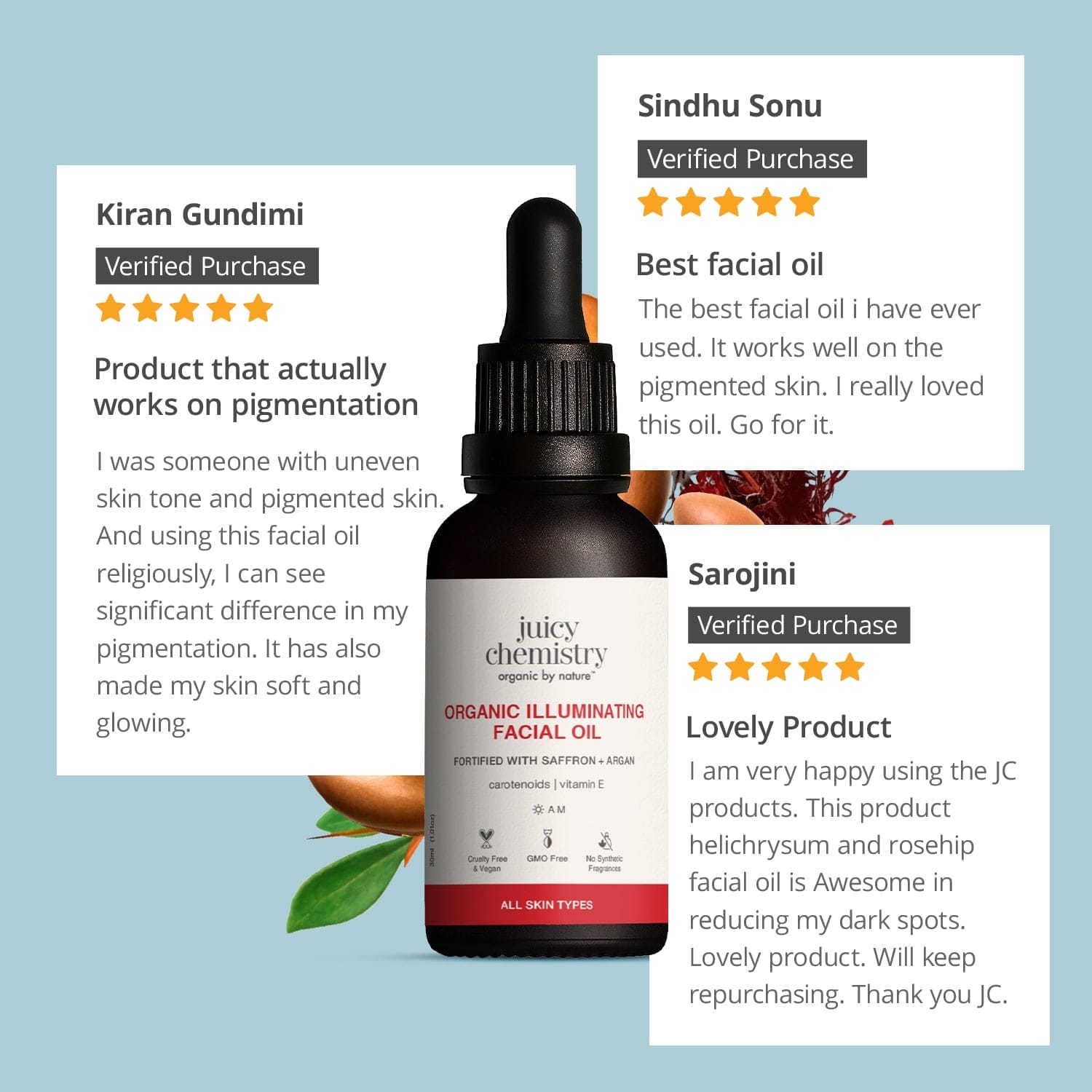 Juicy Chemistry Organic illumunating Saffron, Argan Facial Oil - 10ml - image 1