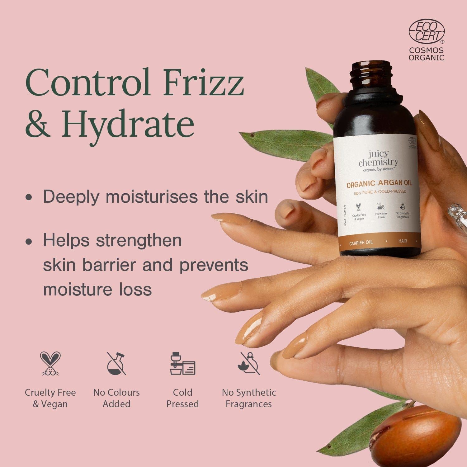 Juicy Chemistry Organic Argan Cold Pressed Carier Oil Hair Oil 30 ml - image 4