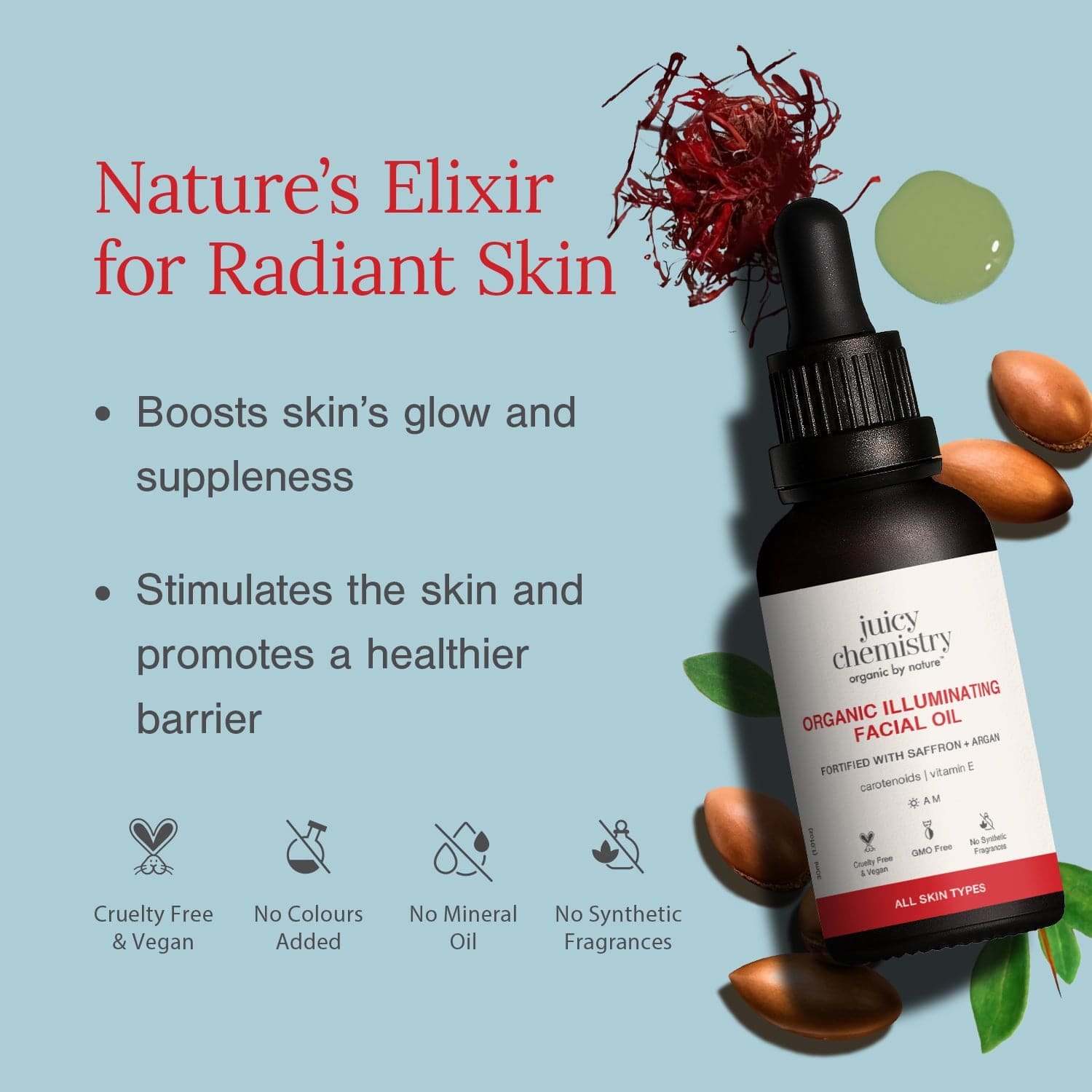 Juicy Chemistry Organic illumunating Saffron, Argan Facial Oil - 10ml - image 2