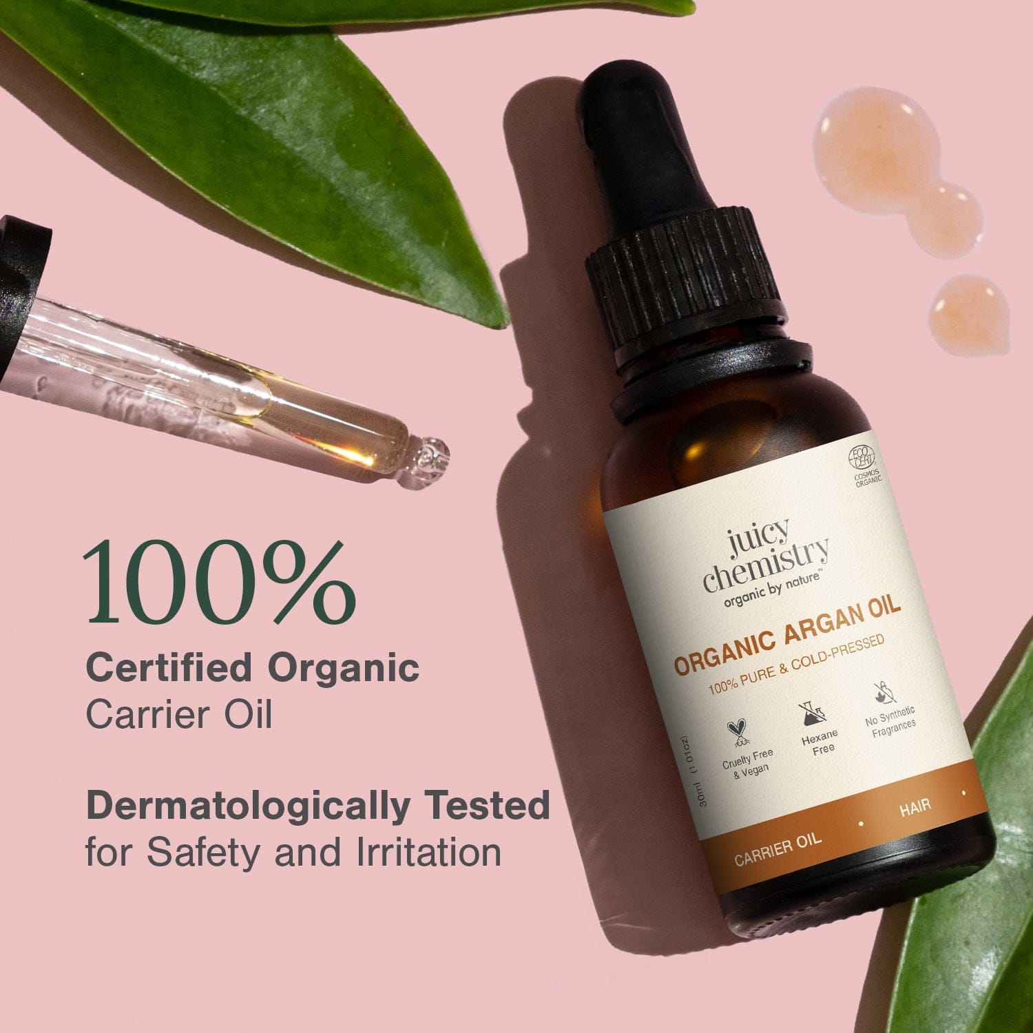 Juicy Chemistry Organic Argan Cold Pressed Carier Oil Hair Oil 30 ml - image 2