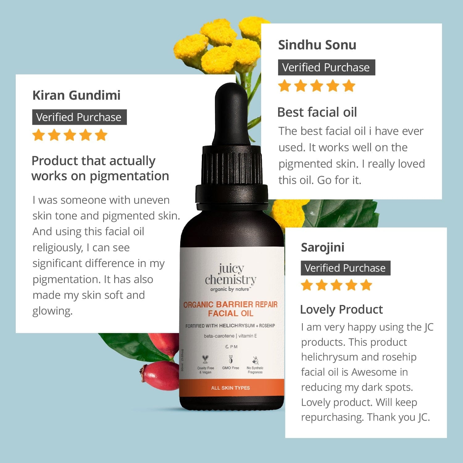 Juicy Chemistry Organic Barrier Repair Helichrysum & Rosehip Facial Oil 10 ml - image 3
