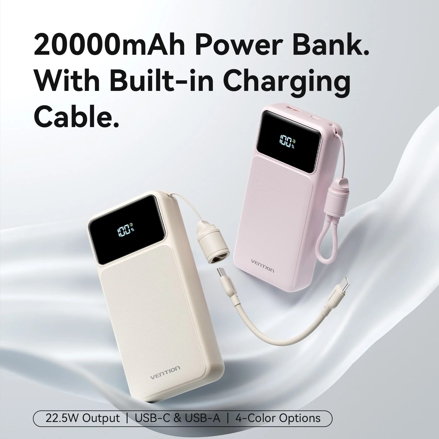 Vention 20000mAh Power Bank | 22.5W | Built in cable - image 3