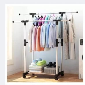 Double Pole Adjustable Stainless Steel Cloth Drying Hanger And Organizer Rack With Wheel For Indoor & Outdoor