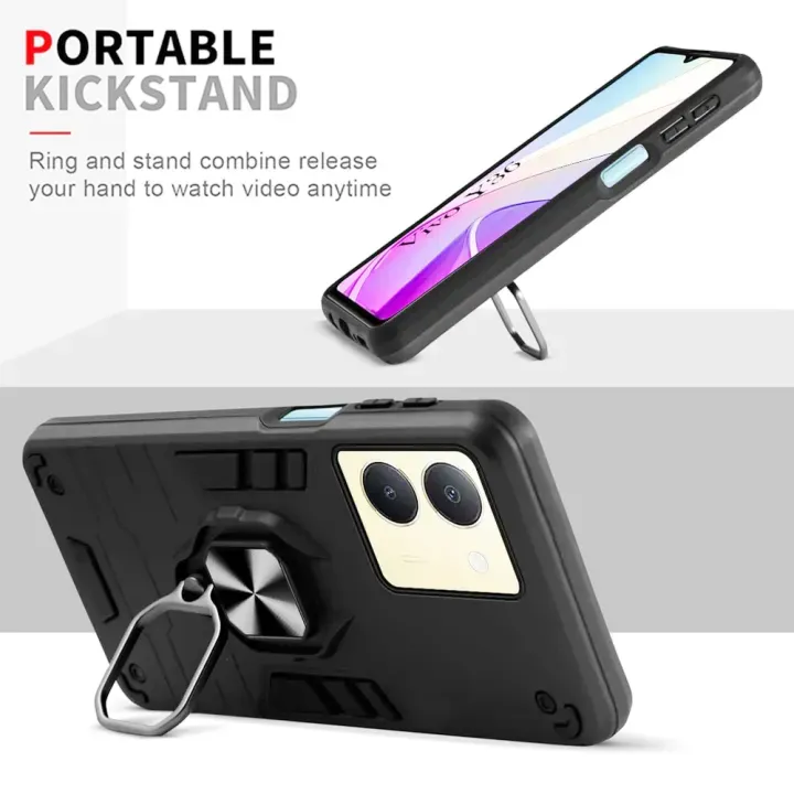 Case For Vivo Y36 4G / Y27 5G Back Cover | Armor Dual Layer Armor Defender Full Body Protective + PC Hybrid Kickstand - image 2