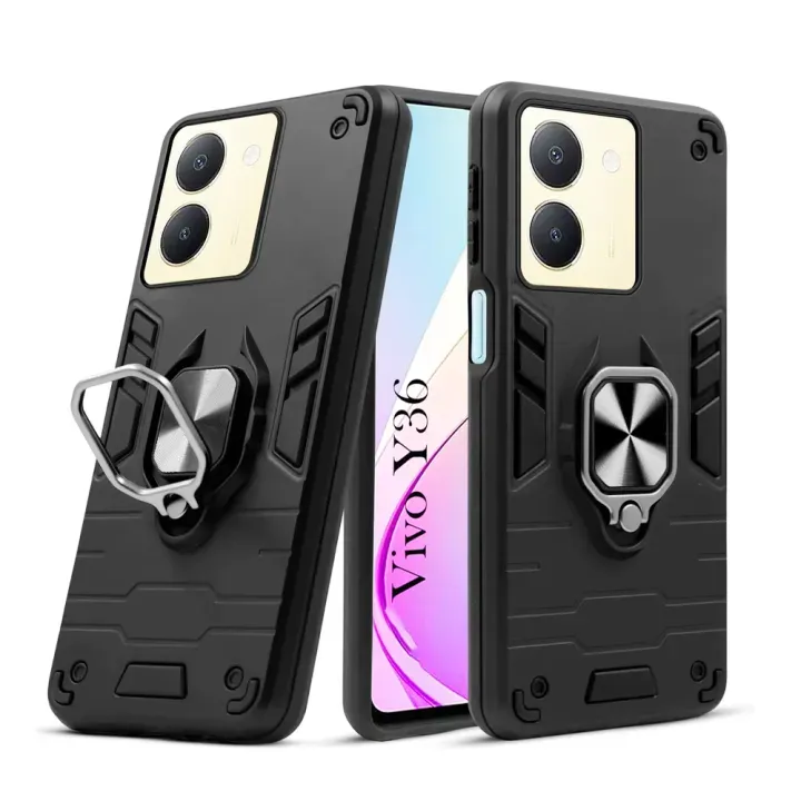 Case For Vivo Y36 4G / Y27 5G Back Cover | Armor Dual Layer Armor Defender Full Body Protective + PC Hybrid Kickstand - image 1