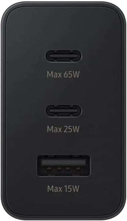 3-Port Super Fast Charging Wall Charger, 1x USB-C 65W, 1x USB-C 25W, 1x USB-A 15W, Max capacity 65W (Type C - C Cable included), Black - image 4