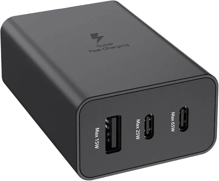 3-Port Super Fast Charging Wall Charger, 1x USB-C 65W, 1x USB-C 25W, 1x USB-A 15W, Max capacity 65W (Type C - C Cable included), Black - image 5