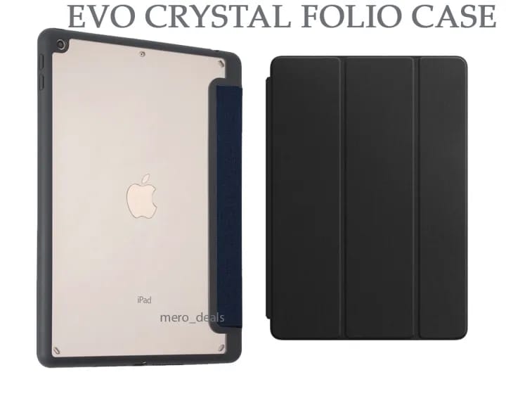EVO CRYSTAL Folio Case For Apple Ipad 10.2 Inch - Transparent Back Cover Case Shell With Pencil Holder - image 1