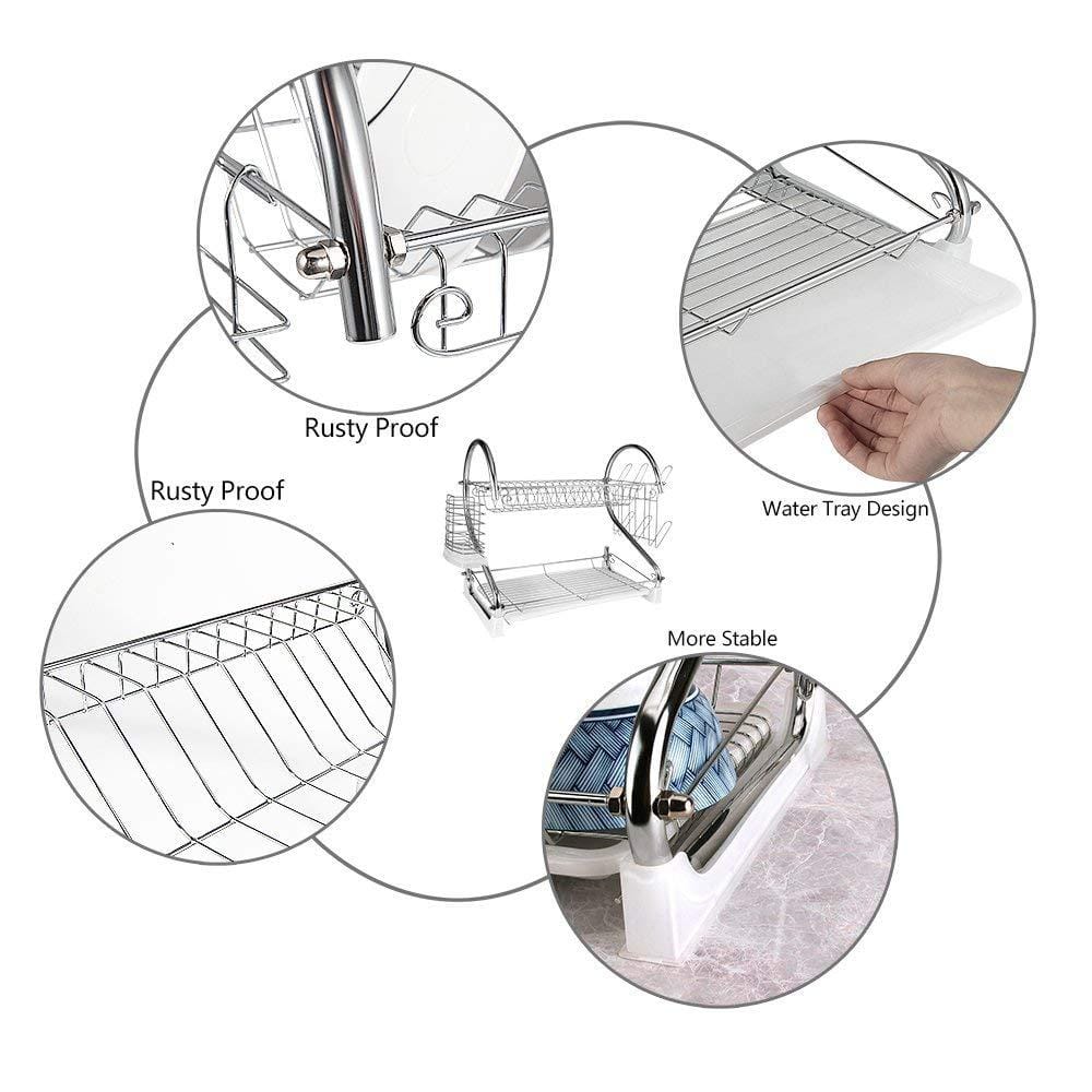 Premium Stainless Steel 2-Tier Dish Drying Rack With Drain Tray & Cutlery Holder - image 3