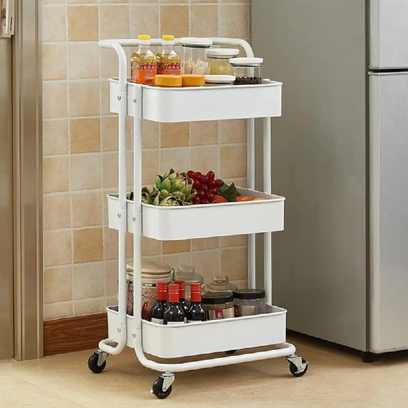 3-Tier Utility Rolling Cart Home Use Trolley Widely Used For Kitchen Living Room Bathroom - White - image 1
