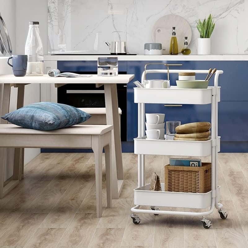 3-Tier Utility Rolling Cart Home Use Trolley Widely Used For Kitchen Living Room Bathroom - White - image 3