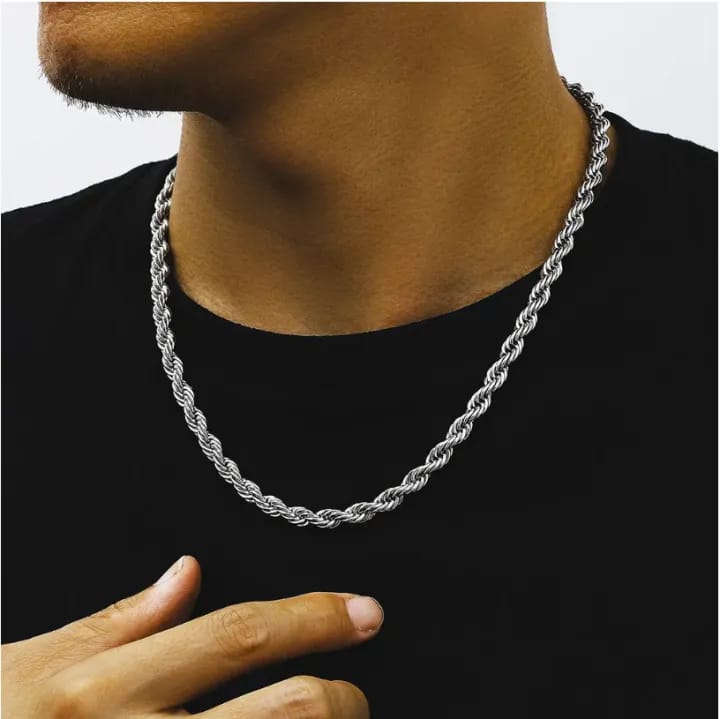 Stainless Classic Sliver Rope Chain For Men, GlowUp With BadAss Looks, Adjustable - image 4