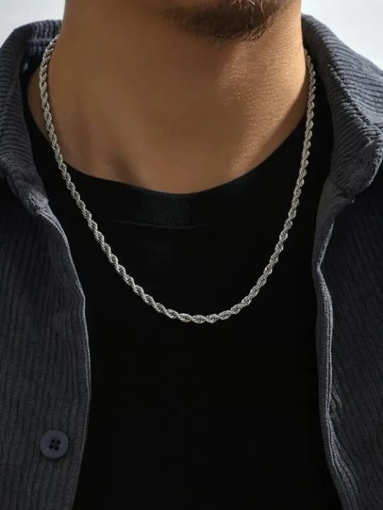 Stainless Classic Sliver Rope Chain For Men, GlowUp With BadAss Looks, Adjustable - image 1