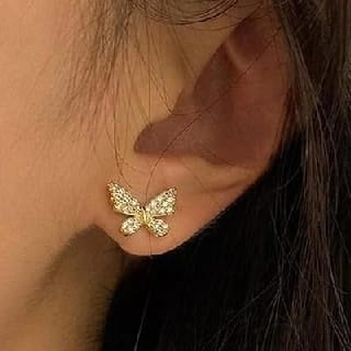 Gold Tone Butterfly Crystal & Pearl Chain Fashion Ear Cuff Earrings For Women & Girls Stylish Latest - image 2