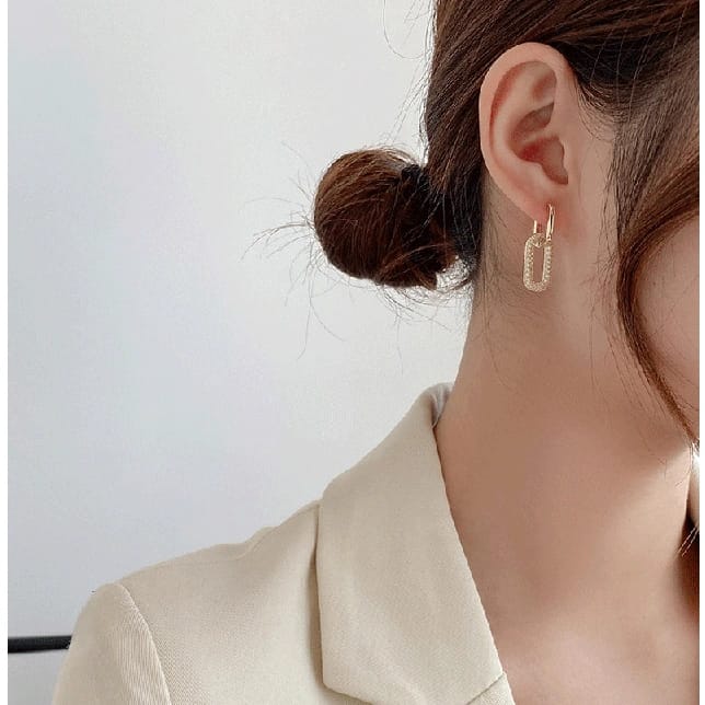 Women'S Aesthetic Stylish Fashion Jewellery Bali Hangings With Cubic Zirconia Interlocked Huggee Hoop Earrings Stainless Steel, Anti-Tarnish - image 3