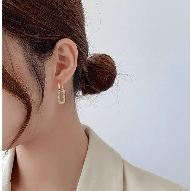 Women'S Aesthetic Stylish Fashion Jewellery Bali Hangings With Cubic Zirconia Interlocked Huggee Hoop Earrings Stainless Steel, Anti-Tarnish - image 2