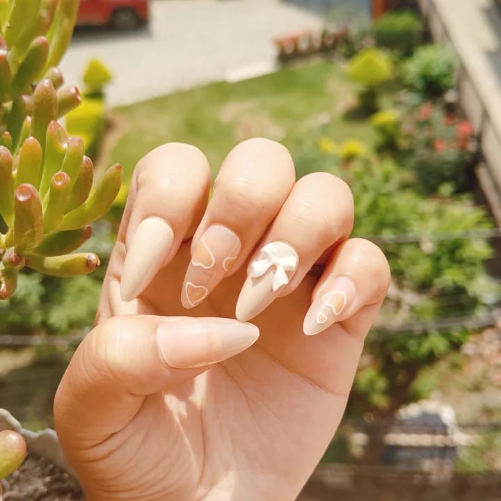 24 Pieces Excellent Quality Reusable Press On Nail Nude Colored White Bow Designed Nail Best Gift For Your Female Friend, Suitable For Birthday, Weeding And Party Wear Comes With Manicure Set - image 4