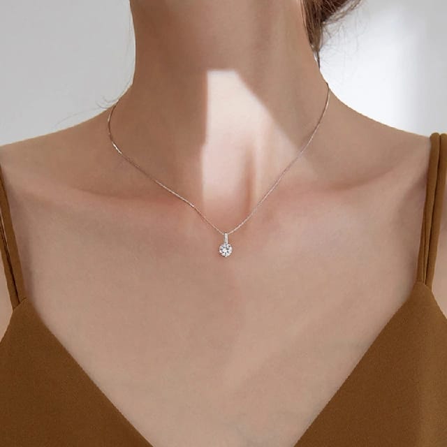 Diamond Solitaire Italian Thin Chain With Cubic Zirconia Pendant Necklace For Women And Girl, Best Gift Ever - image 1