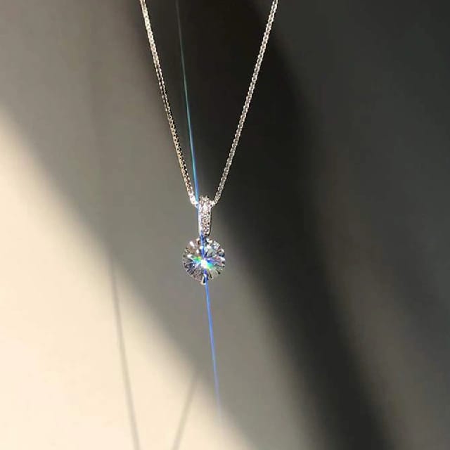 Diamond Solitaire Italian Thin Chain With Cubic Zirconia Pendant Necklace For Women And Girl, Best Gift Ever - image 2