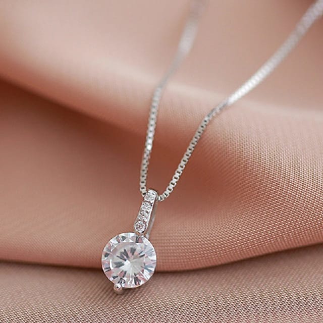 Diamond Solitaire Italian Thin Chain With Cubic Zirconia Pendant Necklace For Women And Girl, Best Gift Ever - image 3