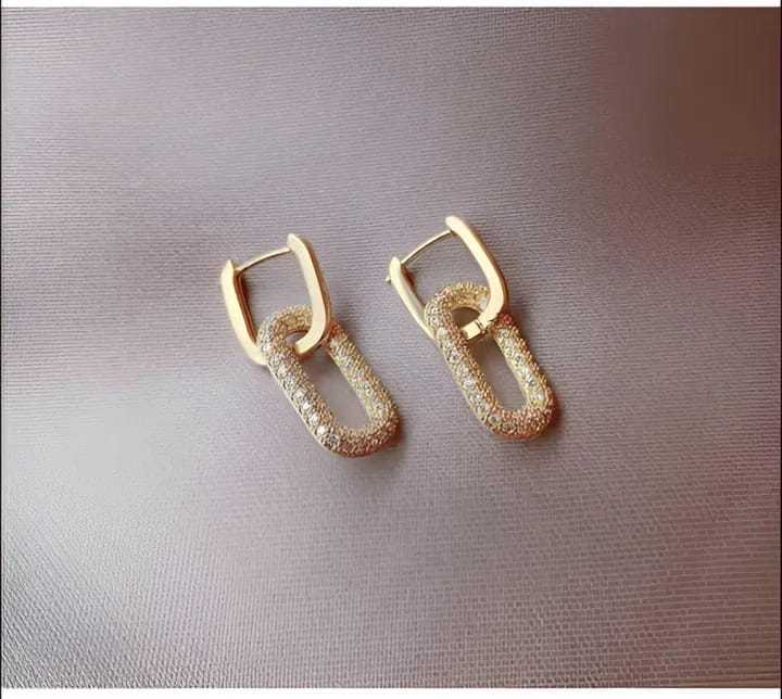 1 Pair Gold Link Chain Earrings Dangle Drop Earrings Double Circle Hoop Earrings Minimalist Dangling Earrings For Women Gifts - image 2