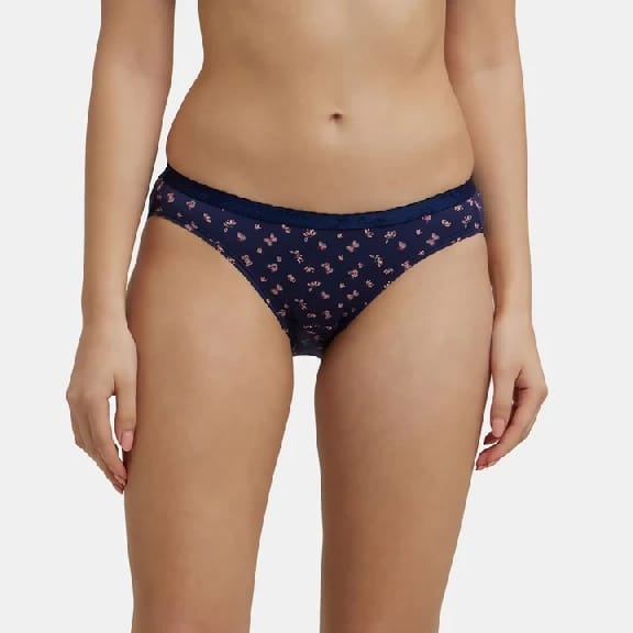 Medium Coverage Super Combed Cotton Bikini With Exposed Waistband And StayFresh Treatment - Dark Prints (Pack Of 3) - image 2