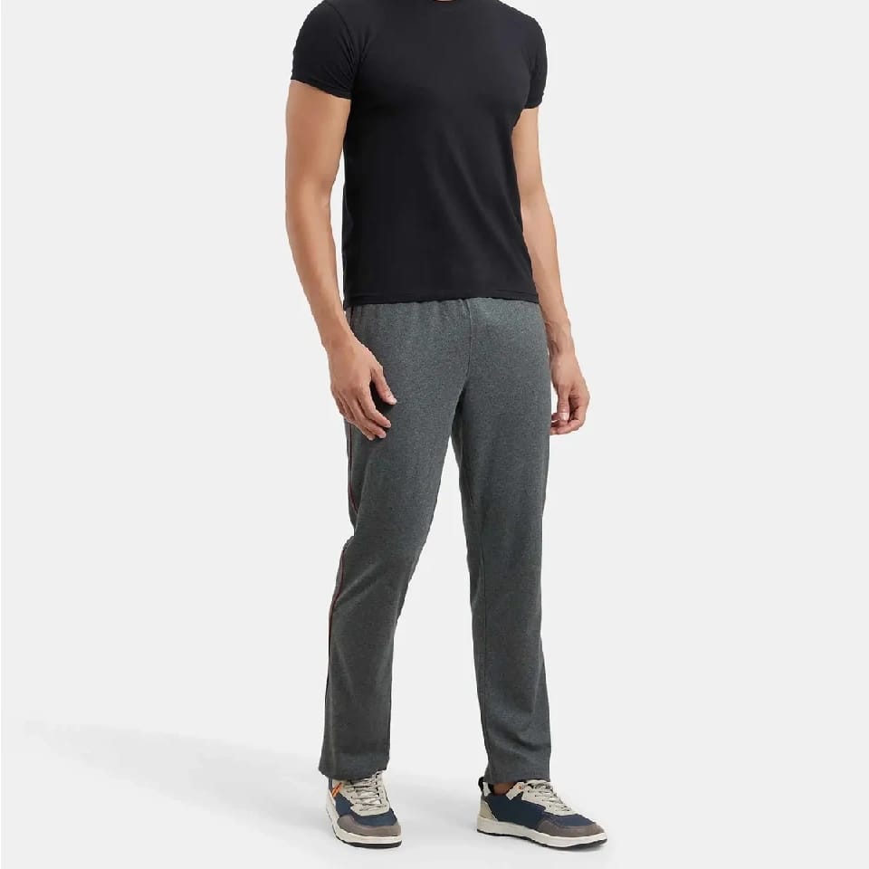 Super Combed Cotton Rich Regular Fit Trackpant With Side Pockets - Charcoal Melange & Shanghai Red - image 1