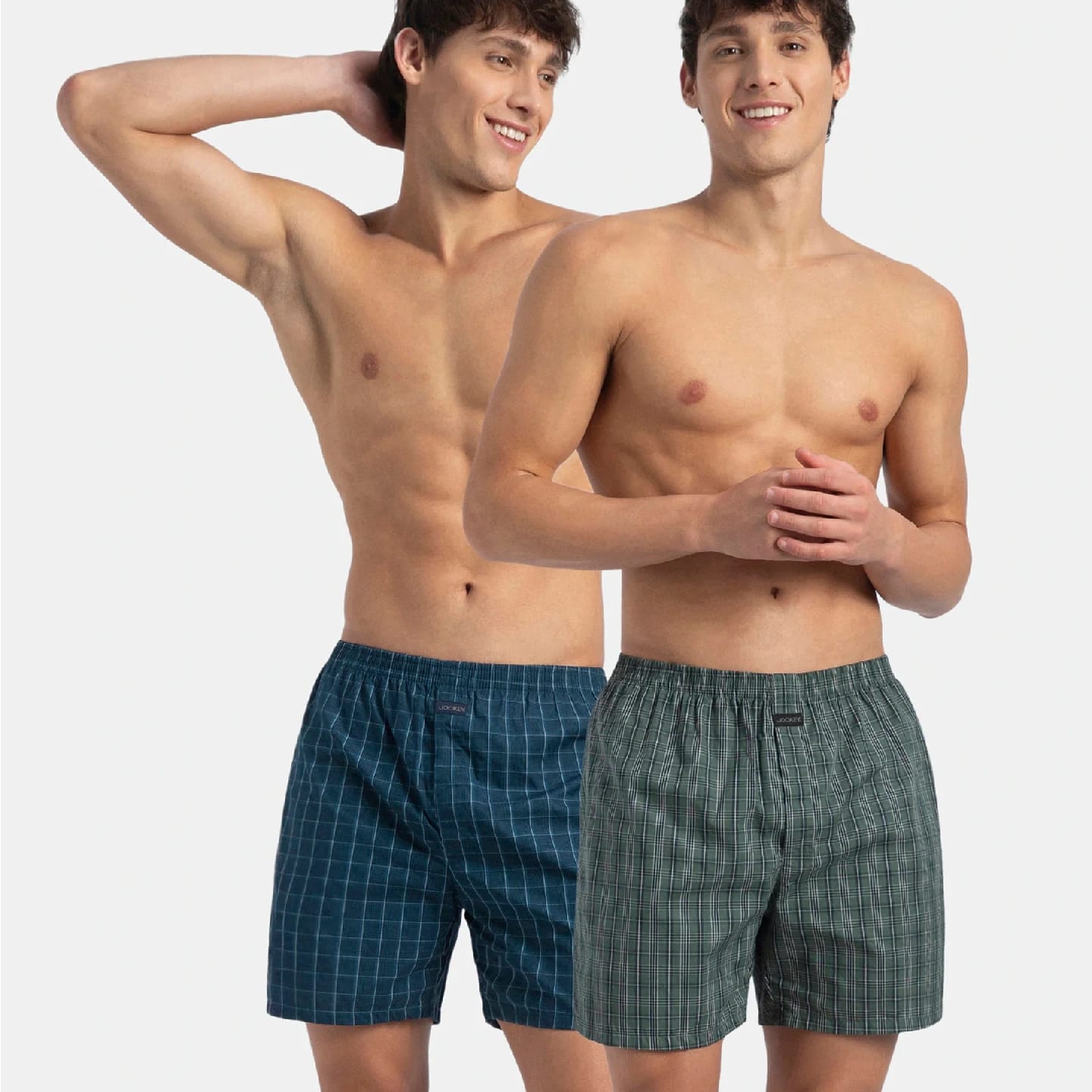 Super Combed Mercerized Cotton Woven Checkered Boxer Shorts With Back Pocket - Dark Forest & Seaport Teal (Pack Of 2) - image 1
