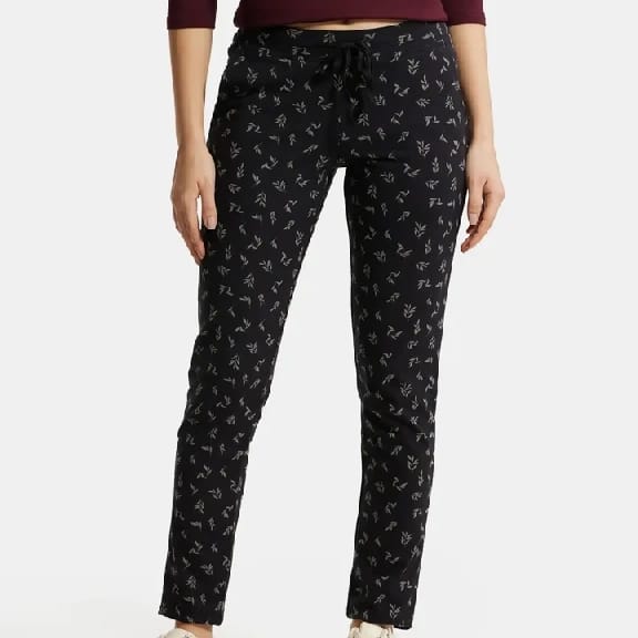 Super Combed Cotton Elastane Stretch Slim Fit Trackpants With Side Pockets - Black Printed - image 2