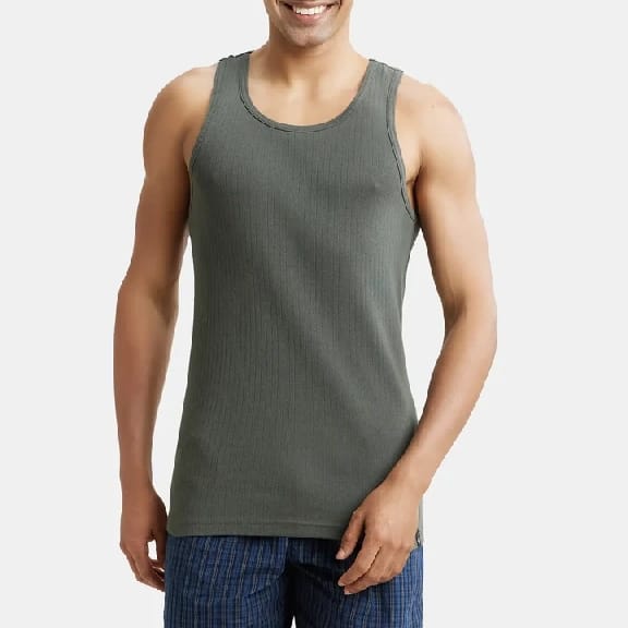 Super Combed Cotton Rib Round Neck With Racerback Gym Vest - Deep Olive - image 2